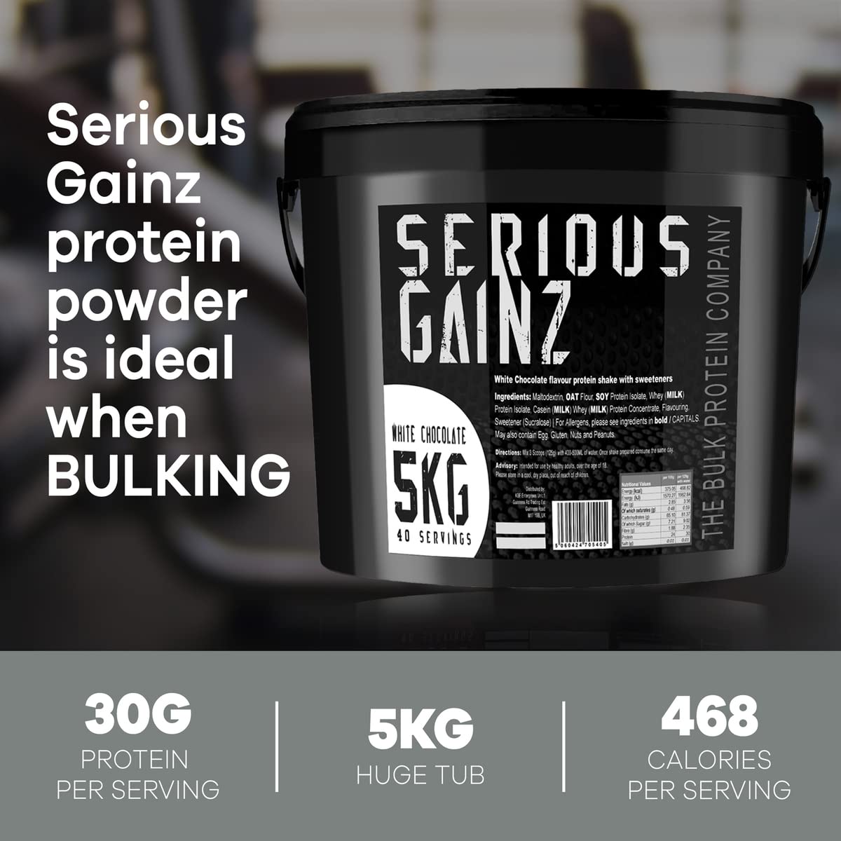 The Bulk Protein Company, SERIOUS GAINZ - Whey Protein Powder - Weight Gain, Mass Gainer - 30g Protein Powders (Strawberry, 5kg)