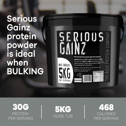 The Bulk Protein Company, SERIOUS GAINZ - Whey Protein Powder - Weight Gain, Mass Gainer - 30g Protein Powders (Strawberry, 5kg)