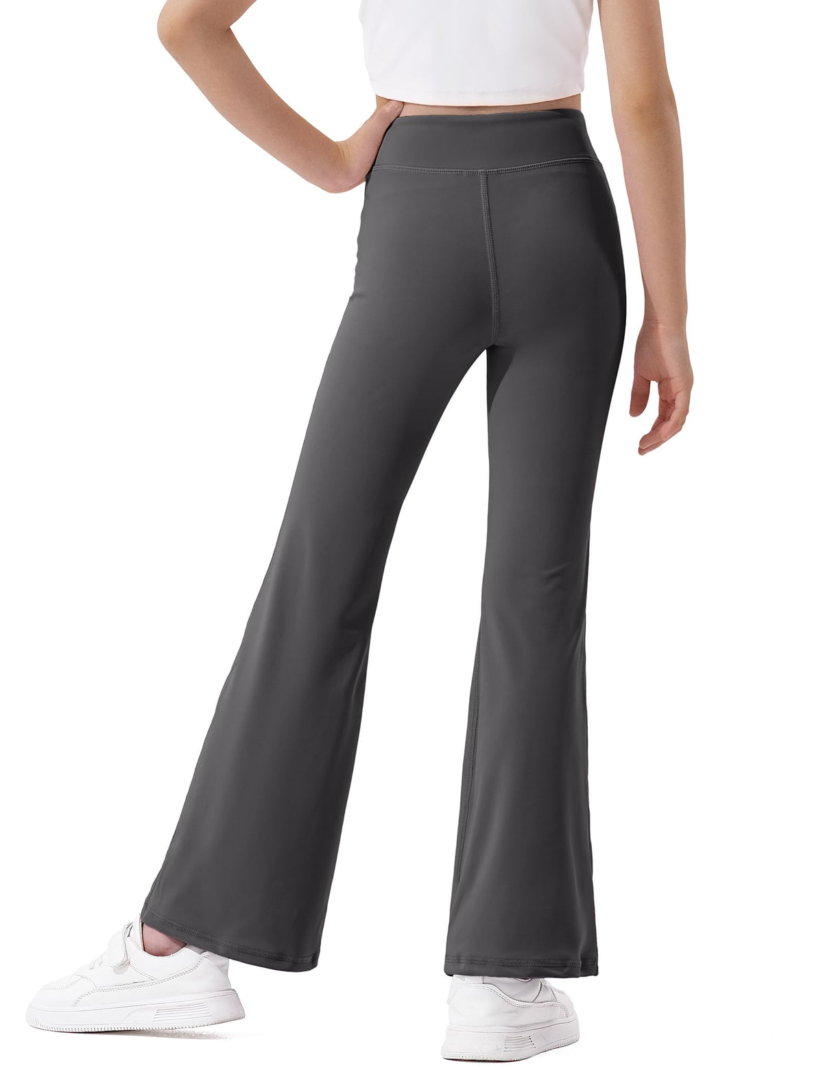 Girls high-waisted flared leggings in black with wide-leg silhouette