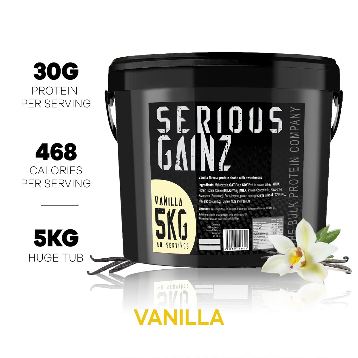 The Bulk Protein Company, SERIOUS GAINZ - Whey Protein Powder - Weight Gain, Mass Gainer - 30g Protein Powders (Strawberry, 5kg)