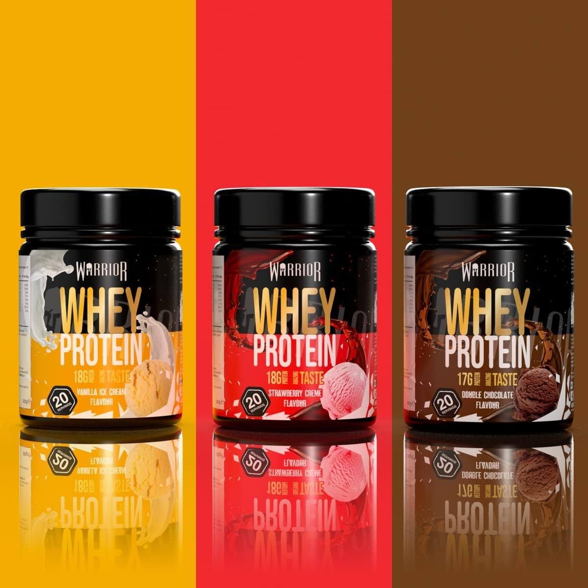 Warrior Whey Protein Powder 500g - Up to 36g* Protein per Shake – Low Sugar - Muscle Growth and Recovery Drink - Amazing Taste - 20 Servings - GMP Certified (Double Chocolate)