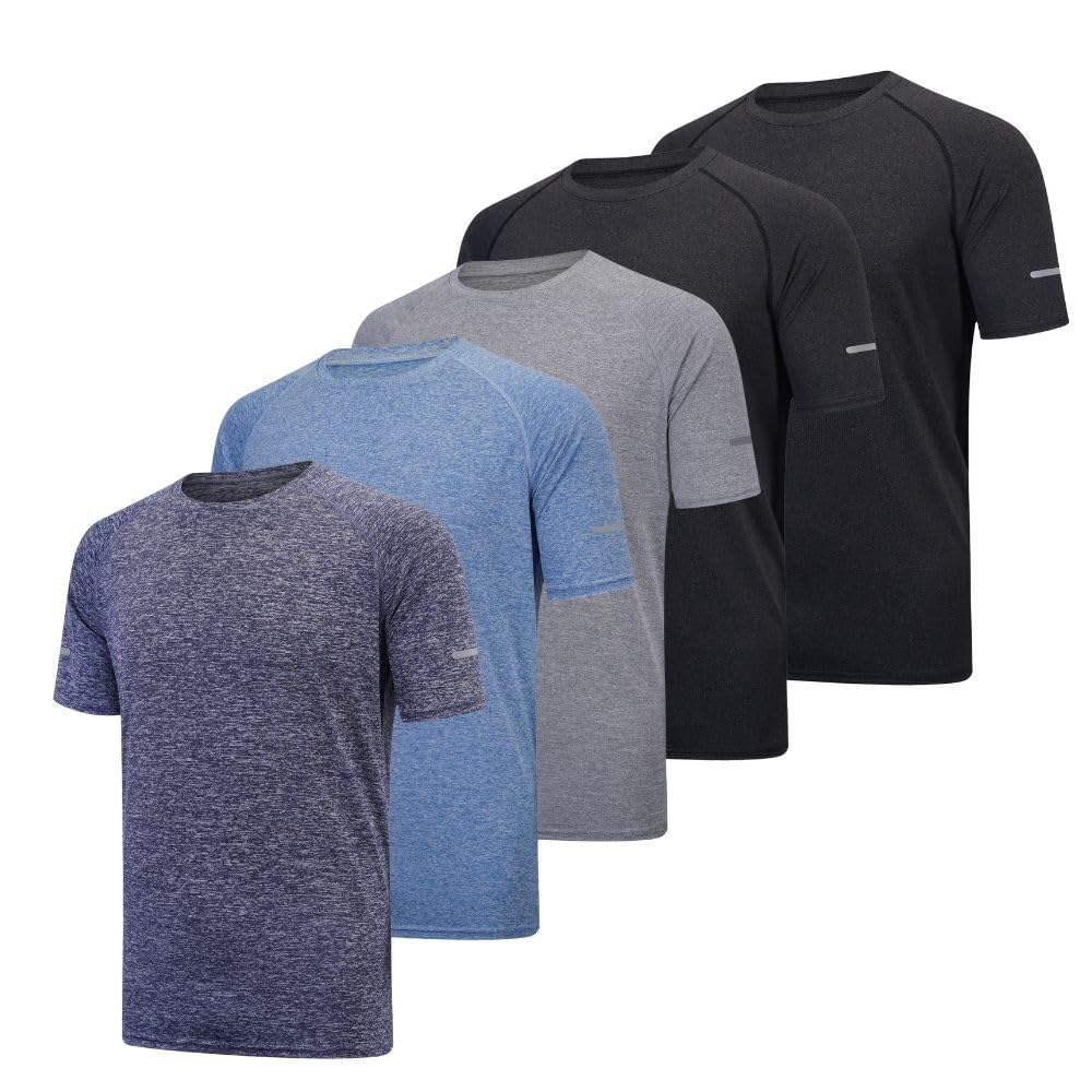 fovdtaa 5 Pack Mens Short Sleeve Crew Neck Gym T Shirt Workout Running Tops Mens Breathable Athletic Shirts Short Sleeve Sport Tops