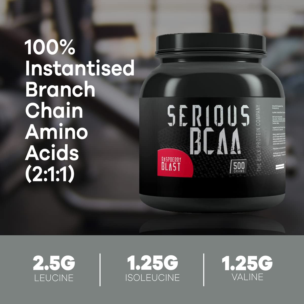 Serious BCAA Powder 500g, 100 Servings Pre Workout - Helps Build Muscle - The Bulk Protein Company (Raspberry Blast)