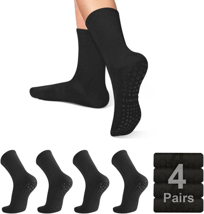 ZANZER Pilates Yoga Socks with Grips for Women,Non-Slip Yoga Crew Socks for Sport,Hospital,Ballet,Barre,Dance,Barefoot,Workout Anti-Skid Athletic Socks