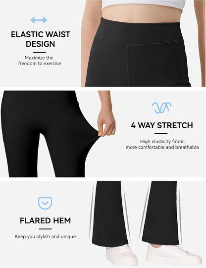 JOCMIC girls high-waisted flared leggings, black; elastic waist and flared hem details