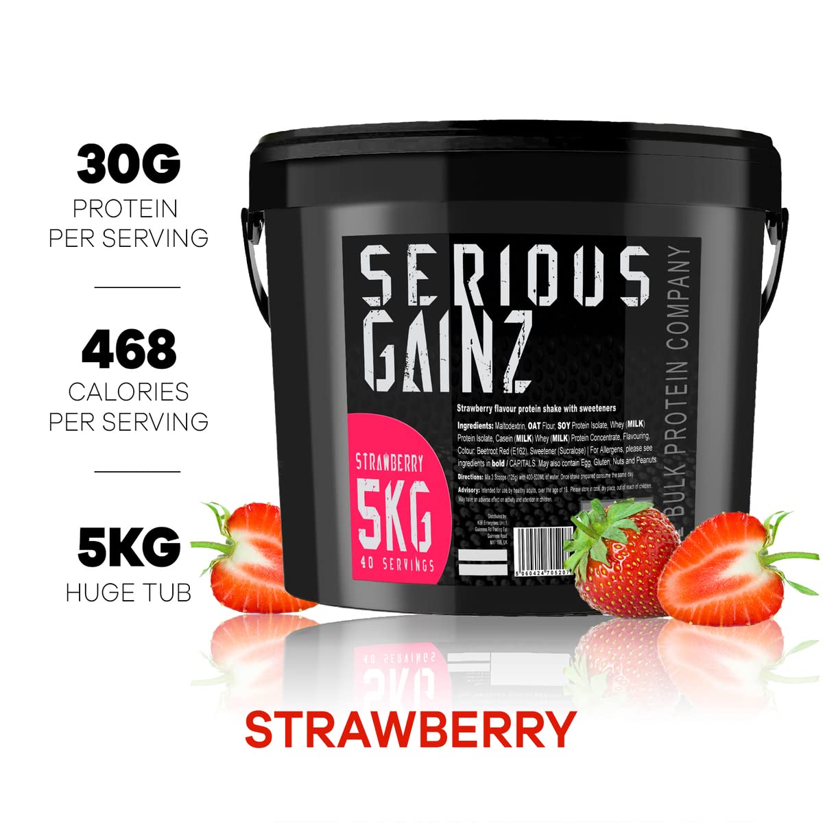 The Bulk Protein Company, SERIOUS GAINZ - Whey Protein Powder - Weight Gain, Mass Gainer - 30g Protein Powders (Strawberry, 5kg)