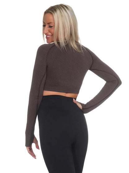 GYMSHARK Vital Seamlesss Womens Fitness Training Crop Top Brown