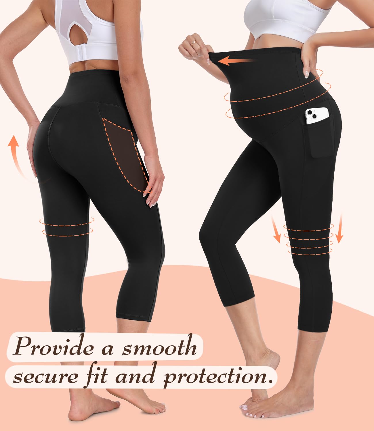 BLONGW 3 Pack Maternity Capri Leggings with Pockets Over The Belly Pregnancy Yoga Pants Activewear Soft Workout Leggings