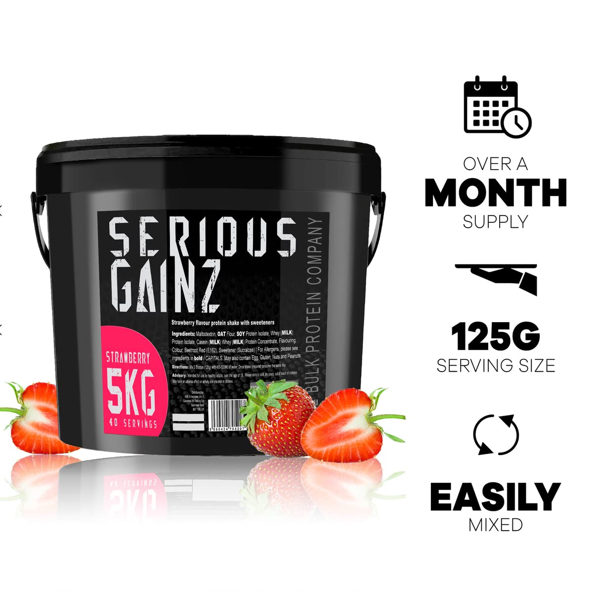 The Bulk Protein Company, SERIOUS GAINZ - Whey Protein Powder - Weight Gain, Mass Gainer - 30g Protein Powders (Strawberry, 5kg)