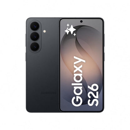 Samsung Galaxy smartphone in black with triple rear cameras and front display.