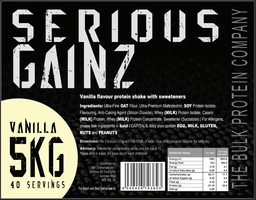 The Bulk Protein Company, SERIOUS GAINZ - Whey Protein Powder - Weight Gain, Mass Gainer - 30g Protein Powders (Strawberry, 5kg)