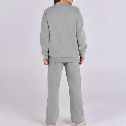 Two Piece Set for Women Full Zipper Jackets and Trousers Set
