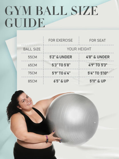 PhysKcal Gym Ball 55-85cm Exercise Swiss Ball