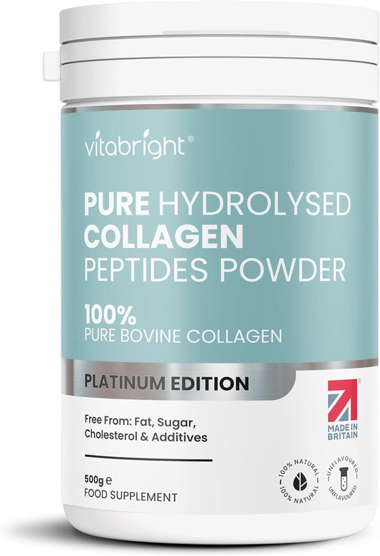 Collagen Powder for Women & Men 500g, 50 Servings Highly Bioavailable Hydrolyzed Collagen, Pure Collagen Peptides Powder High Strength Collagen Supplements for Women. VitaBright Bovine Collagen Powder