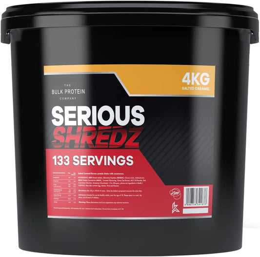 Serious Shredz 4kg – Diet Whey Protein Powder – Contains L-Carnitine L-Tartrate and Green Tea extract – Supports Lean Muscle Growth, 133 Servings – The Bulk Protein Company (Salted Caramel)