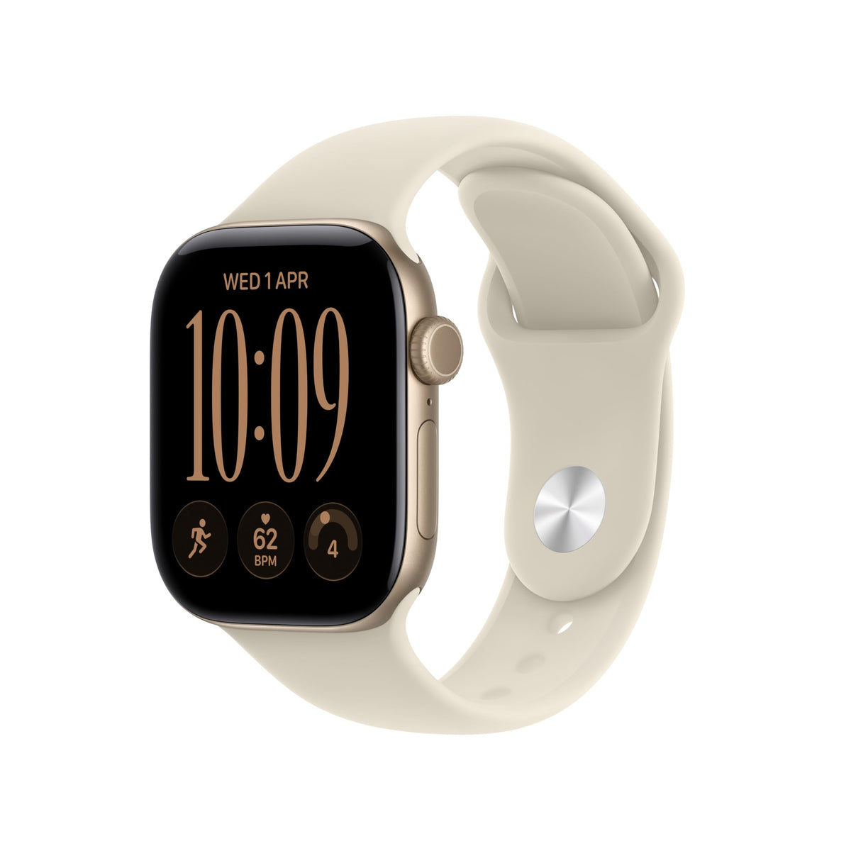 GPS smartwatch with light cream silicone band and black square display