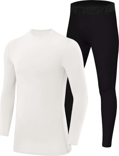 PowerLayer Skins for Boys Kids Base Layer Thermal Long Sleeve Top & Tights Football Compression Set