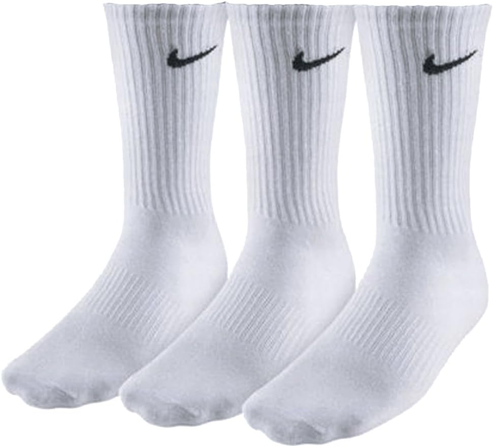 Mens NIKE 3 pair pack white cotton cushioned crew sport socks