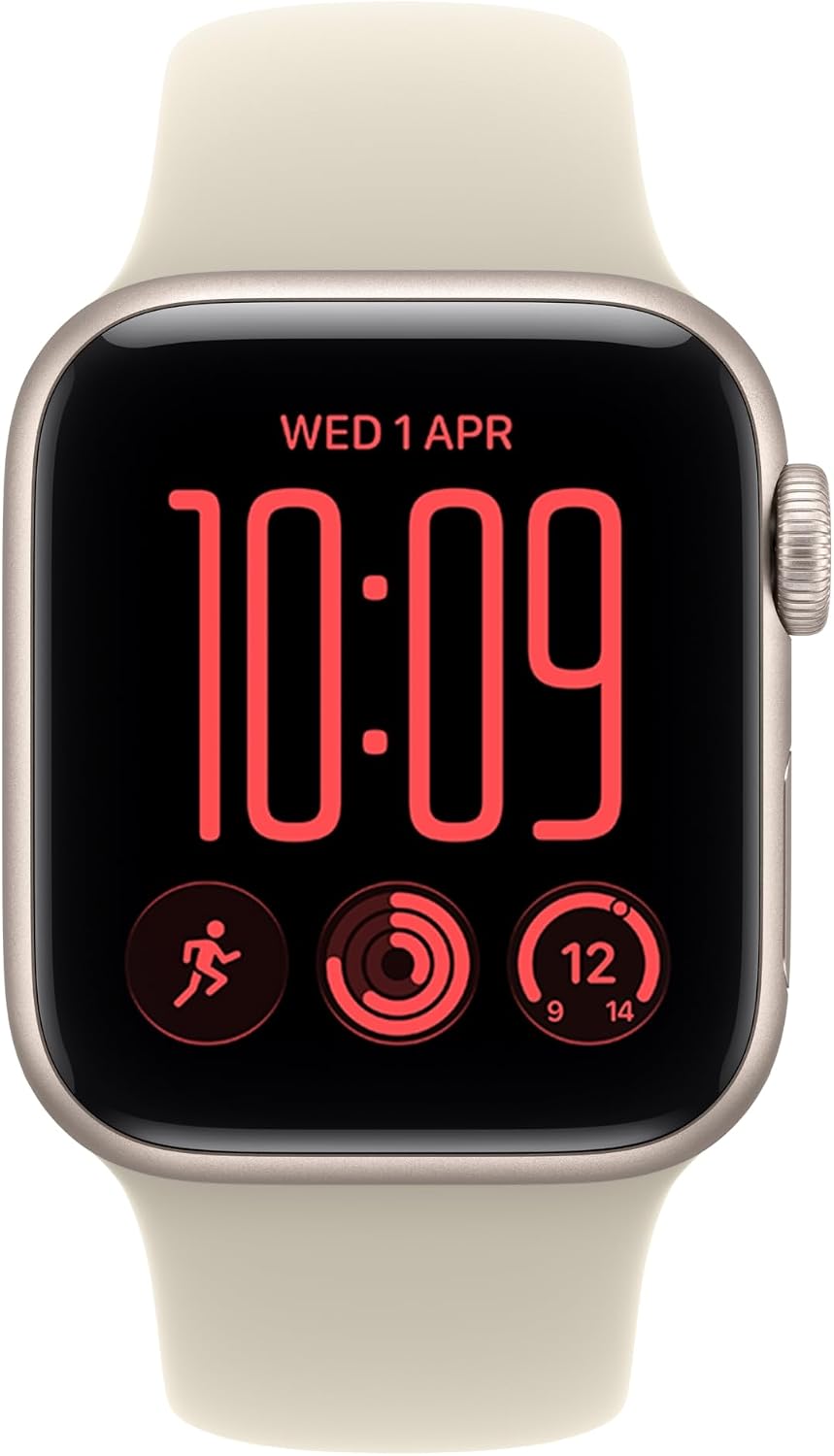 Apple Watch SE 3 GPS smartwatch with light beige sport band and red watch face