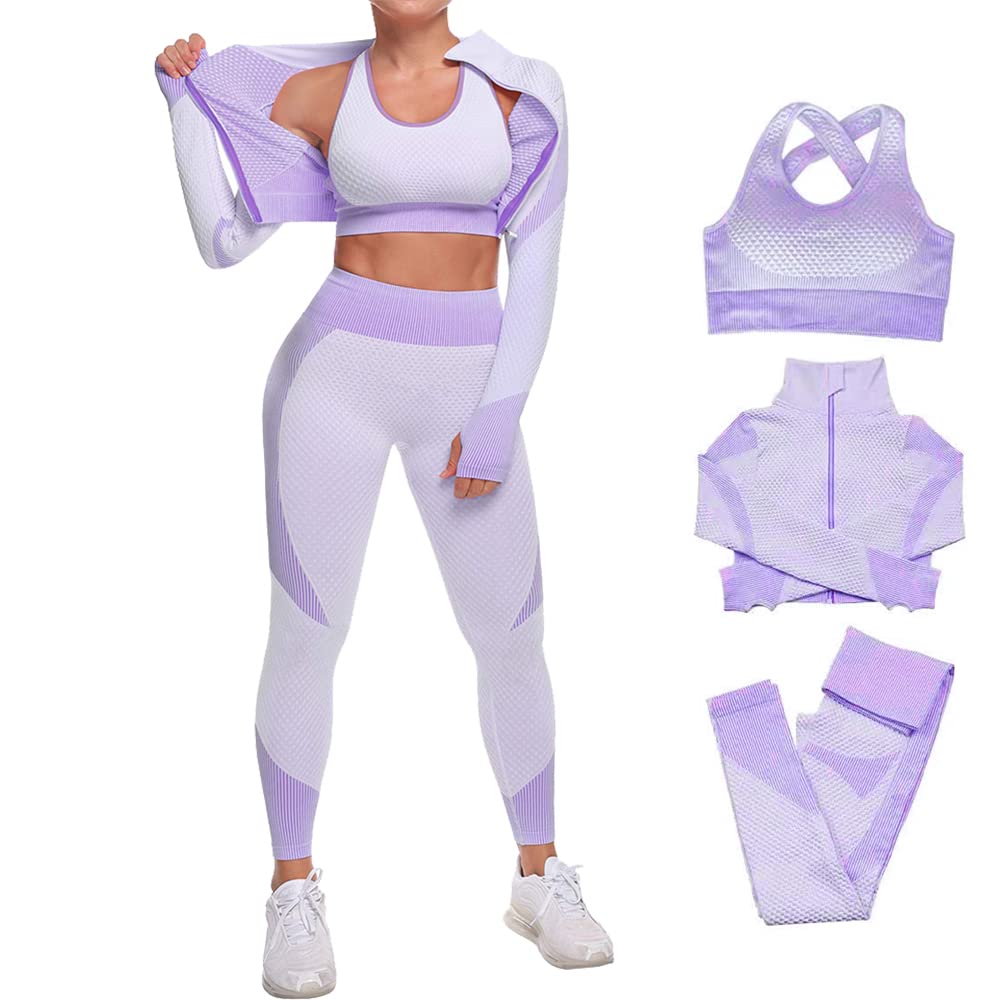 Veriliss Women's 3pcs Gym Tracksuit Sweatsuit Women's Activewear Sets 2024 Sport Yoga Fitness Clothing Ladies Workout Outfit Sportsuits for Running Jogging