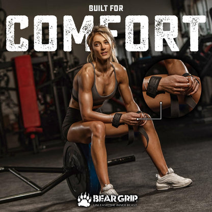 BEAR GRIP Straps - Premium Neoprene Padded Heavy Duty Double Stitched Weight Lifting Gym Straps
