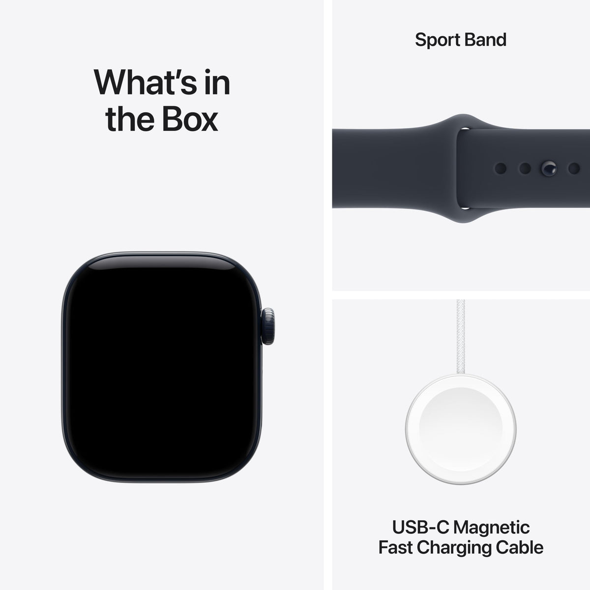 Smartwatch with sport band and USB-C magnetic fast charging cable
