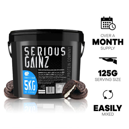 The Bulk Protein Company, SERIOUS GAINZ - Whey Protein Powder - Weight Gain, Mass Gainer - 30g Protein Powders (Strawberry, 5kg)