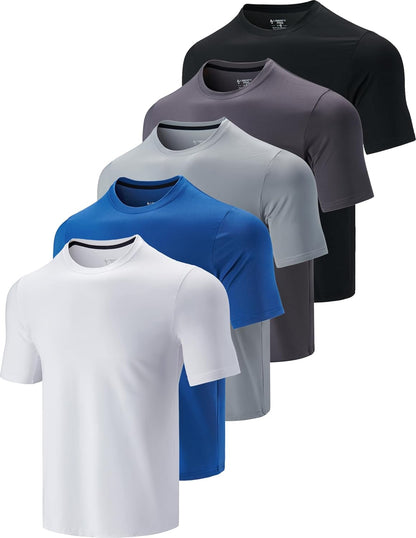 Liberty Imports 5 Pack Men’s Active Quick Dry Crew Neck T Shirts | Athletic Running Gym Workout Short Sleeve Tee Tops Bulk