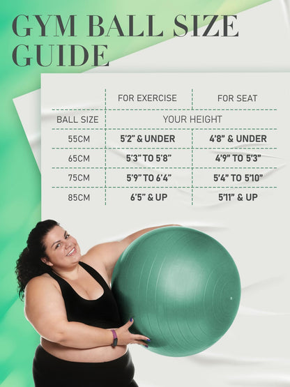 PhysKcal Gym Ball 55-85cm Exercise Swiss Ball