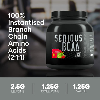 Serious BCAA Powder 500g, 100 Servings Pre Workout - Helps Build Muscle - The Bulk Protein Company (Raspberry Blast)