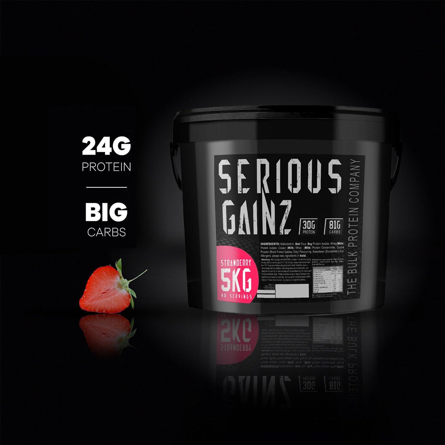 The Bulk Protein Company, SERIOUS GAINZ - Whey Protein Powder - Weight Gain, Mass Gainer - 30g Protein Powders (Strawberry, 5kg)