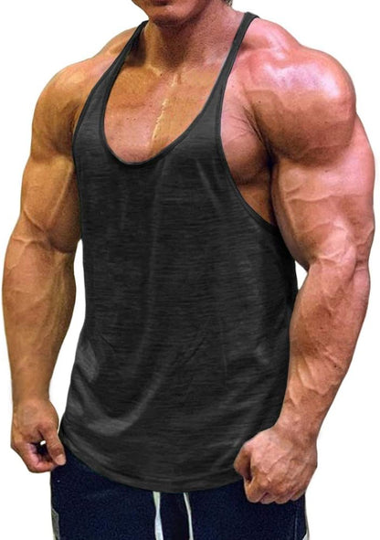 Muscle Cmdr Men's Bodybuilding Stringer Tank Tops Y-Back Gym Fitness Workout Training Running T-Shirts Athletic Quick Dry Top