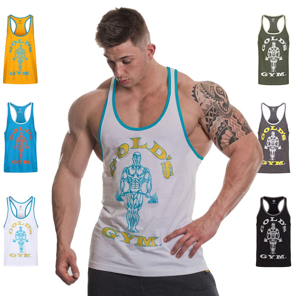 Gold's Gym GGVST004 Men's Training Sports Fitness Tank Top Muscle Joe Contrast Stringer Vest