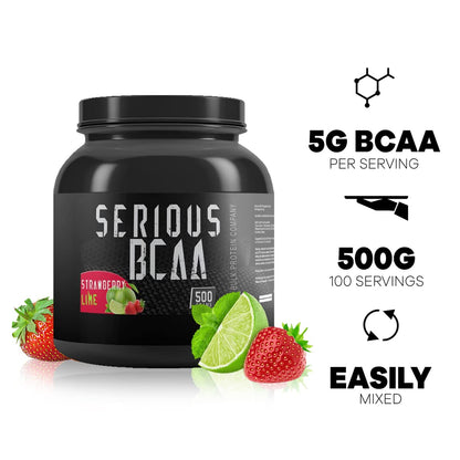 Serious BCAA Powder 500g, 100 Servings Pre Workout - Helps Build Muscle - The Bulk Protein Company (Raspberry Blast)