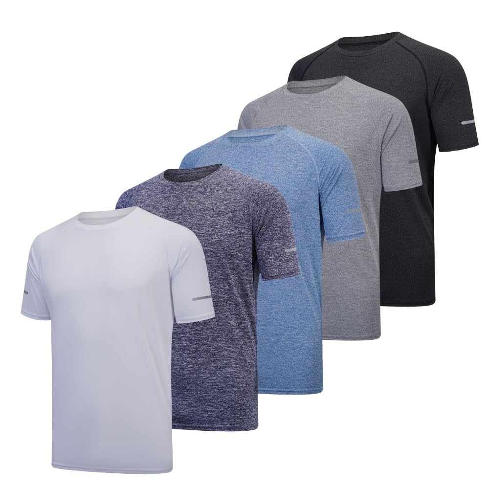 fovdtaa 5 Pack Mens Short Sleeve Crew Neck Gym T Shirt Workout Running Tops Mens Breathable Athletic Shirts Short Sleeve Sport Tops