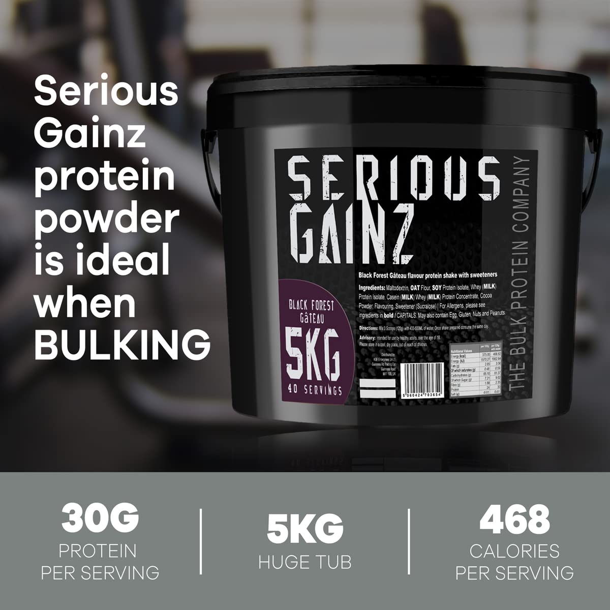 The Bulk Protein Company, SERIOUS GAINZ - Whey Protein Powder - Weight Gain, Mass Gainer - 30g Protein Powders (Strawberry, 5kg)