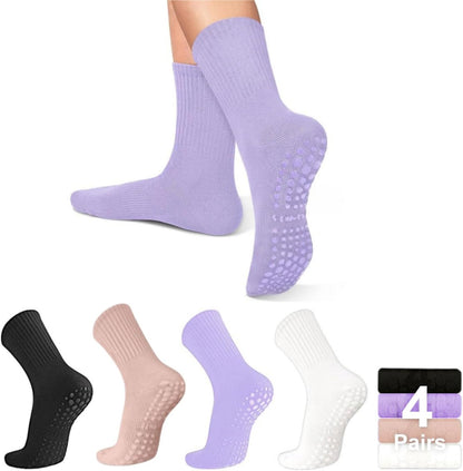 ZANZER Pilates Yoga Socks with Grips for Women,Non-Slip Yoga Crew Socks for Sport,Hospital,Ballet,Barre,Dance,Barefoot,Workout Anti-Skid Athletic Socks