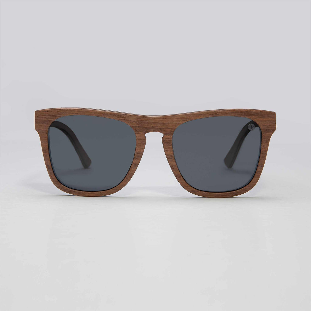 Toffee-brown sunglasses with dark gray lenses and thick cat-eye frame