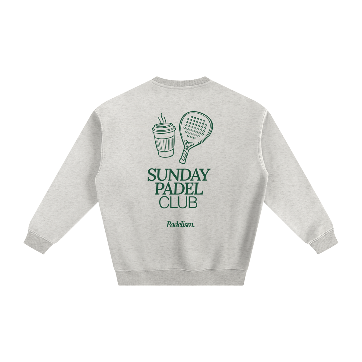 Light gray heavyweight padel sweatshirt with back "SUNDAY PADEL CLUB" graphic and 3/4 sleeves