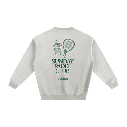 Light gray heavyweight padel sweatshirt with back "SUNDAY PADEL CLUB" graphic and 3/4 sleeves