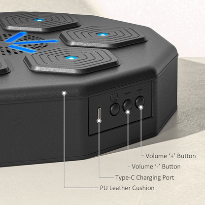 Smart music boxing machine rear controls with volume buttons and Type-C charging port