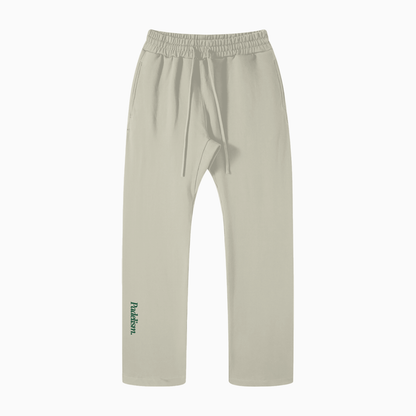 Gray-camel straight-leg pants with elastic waistband, side tie, and Padelism logo