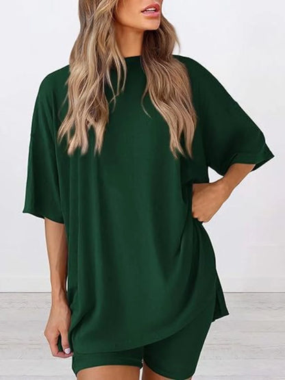 Oversized Round Neck T-Shirt and Shorts Set Plus Size