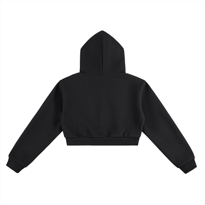 Black cropped pullover hoodie with hood and plain back view