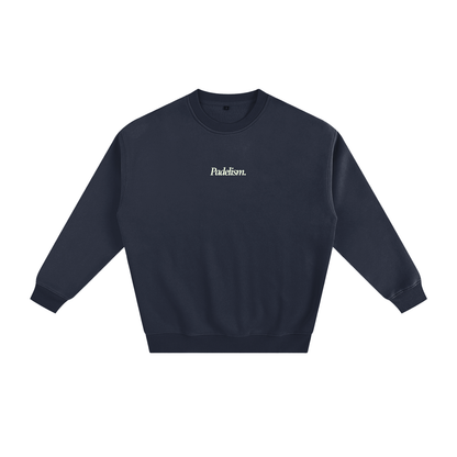 Navy heavyweight padel sweatshirt with small chest logo, crewneck and 3/4 sleeves