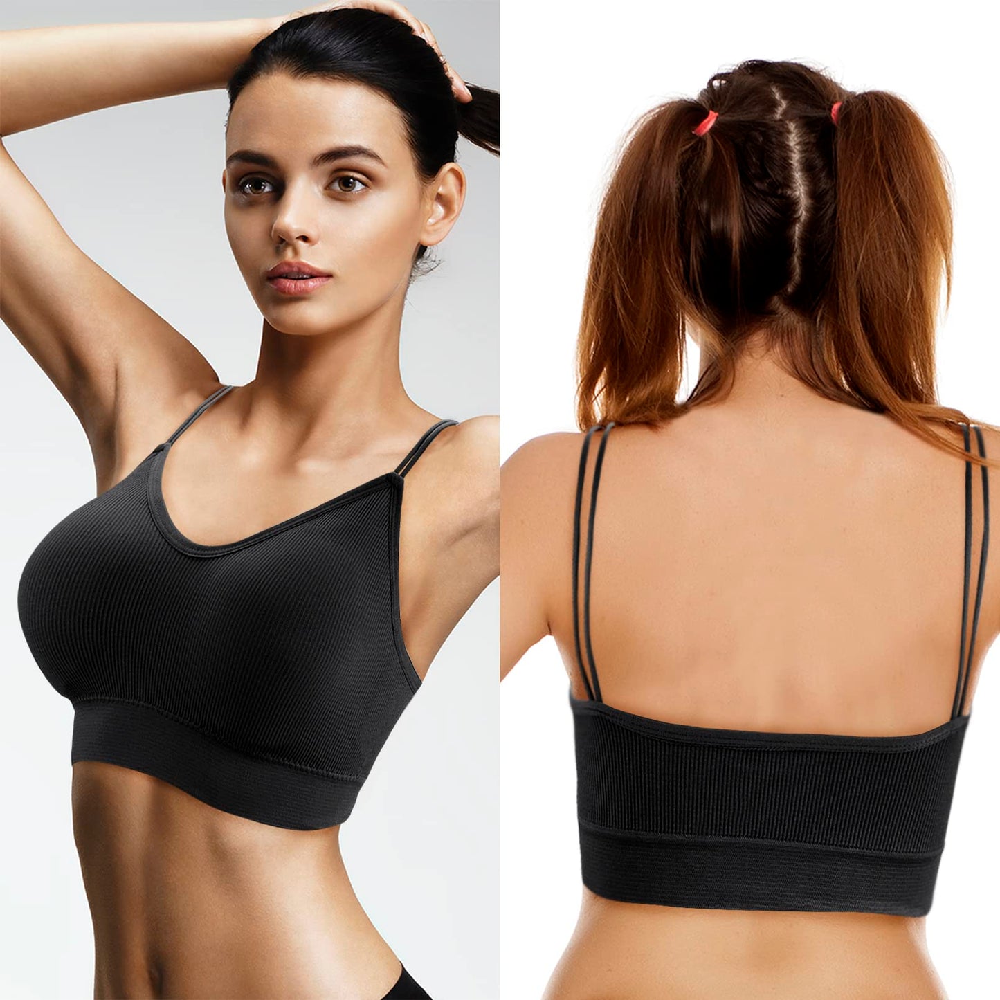 BQTQ 5 Pieces Camisole Bras for Women V Neck Camisole Bralettes Seamless Sleeping Bra with Straps and Removable Pads for Women Girls