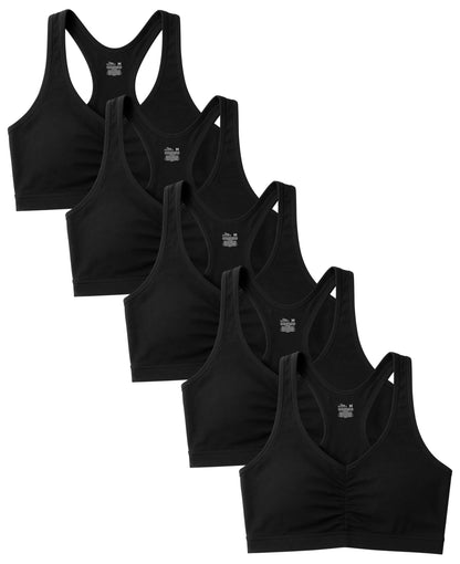 Sexy Basics Women's Cotton Spandex Racer Back Bra | 4 Way Stretch Pullover Workout Sport Bras (Multi-Pack)