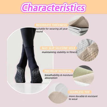 ZANZER Pilates Yoga Socks with Grips for Women,Non-Slip Yoga Crew Socks for Sport,Hospital,Ballet,Barre,Dance,Barefoot,Workout Anti-Skid Athletic Socks