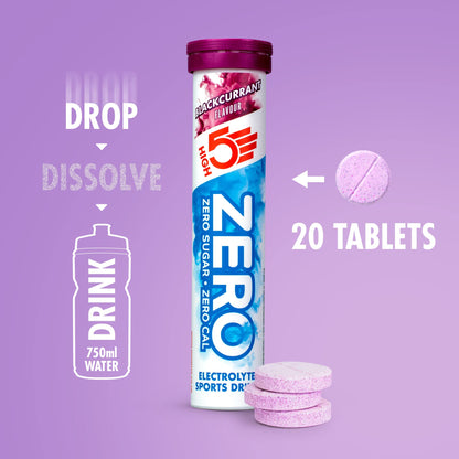 HIGH5 ZERO Electrolyte Tablets | Hydration Tablets Enhanced with Vitamin C | 0 Calories & Sugar Free | Boost Hydration, Performance & Wellness | Blackcurrant, 20 Tablets (20x, Pack of 1)