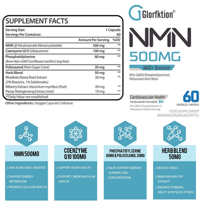 NAD Supplement | 750mg Advanced NAD Contains All 7 Ingredients in 1 Capsule | NAD+ Booster for Anti Aging | 60 Count Capsules (60 Count (Pack of 1))